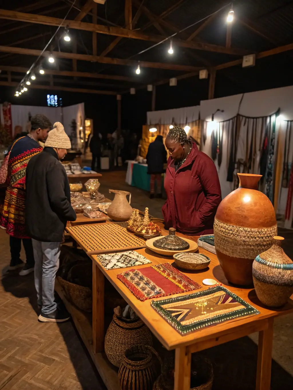 A photograph of a local artisan displaying their handcrafted products at a LES AMIS DE VALIGNAC local product sales event in Valignat, highlighting the organization's support for local businesses and traditions.