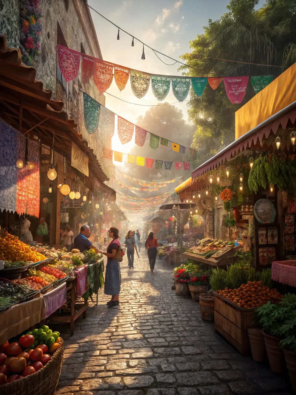 A photograph of a bustling local market in Valignat, featuring artisans displaying and selling their handcrafted products, reflecting the region's unique craftsmanship.